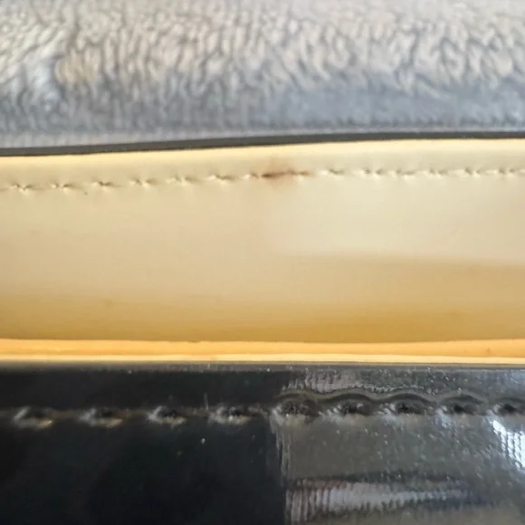 Y2K Beijo Black and Cream Patent Shoulder Tote with Gold Charm - Picture 8 of 12